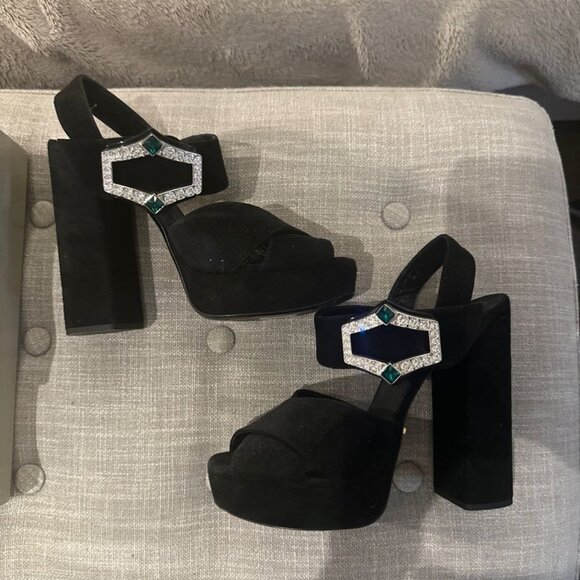 Prada Velvet Crystal Embellishments Sandals - Picture 1 of 8